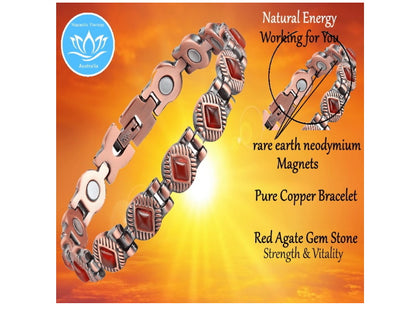 Red Agate Gem Stone Magnetic Copper Bracelet Spiritual & Protective Healing