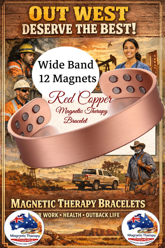 Wide Band Red Copper Therapy Magnetic Bracelet - 12 Magnets