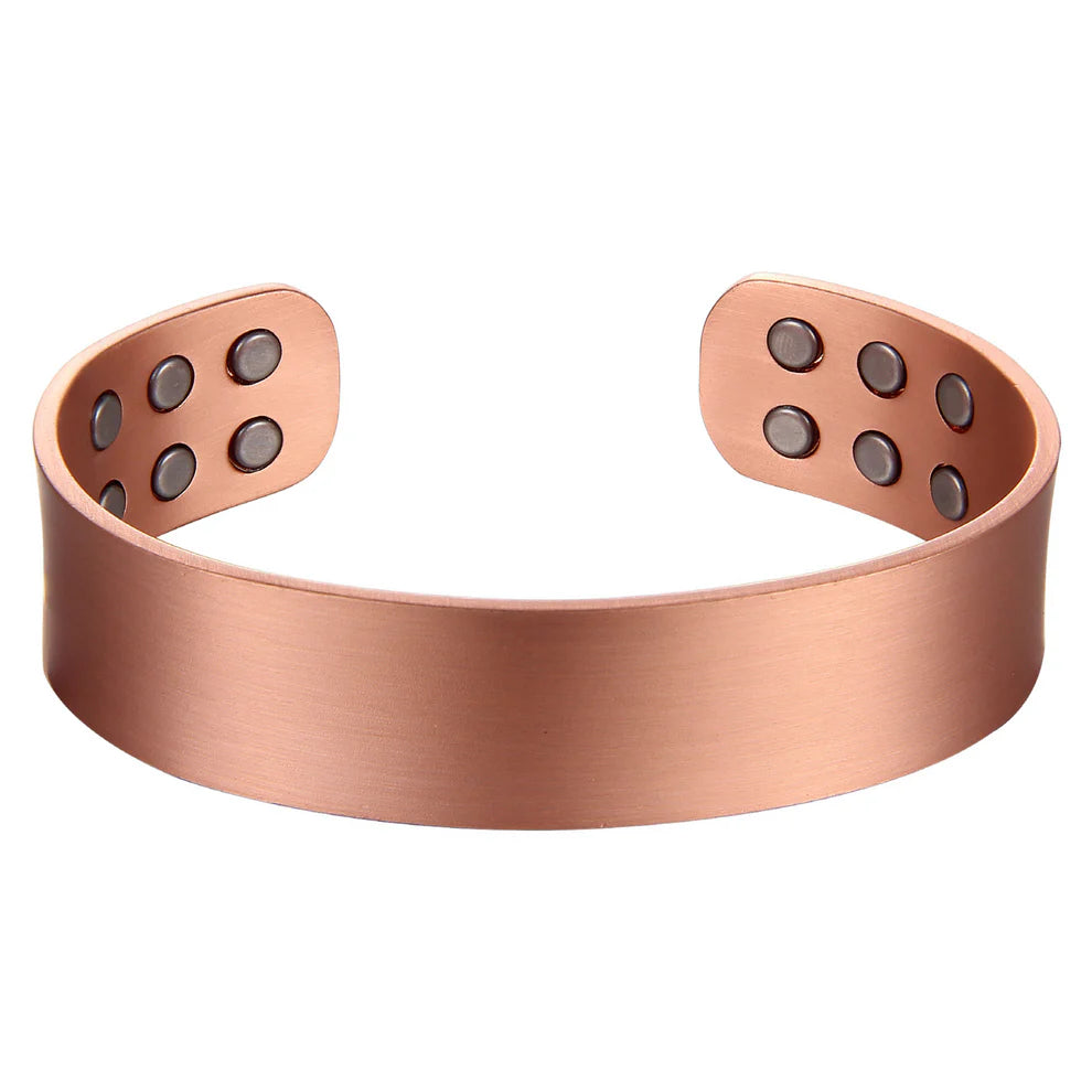 Red Copper Therapy Magnetic Bracelet - Wide Brushed Copper 12 Magnets