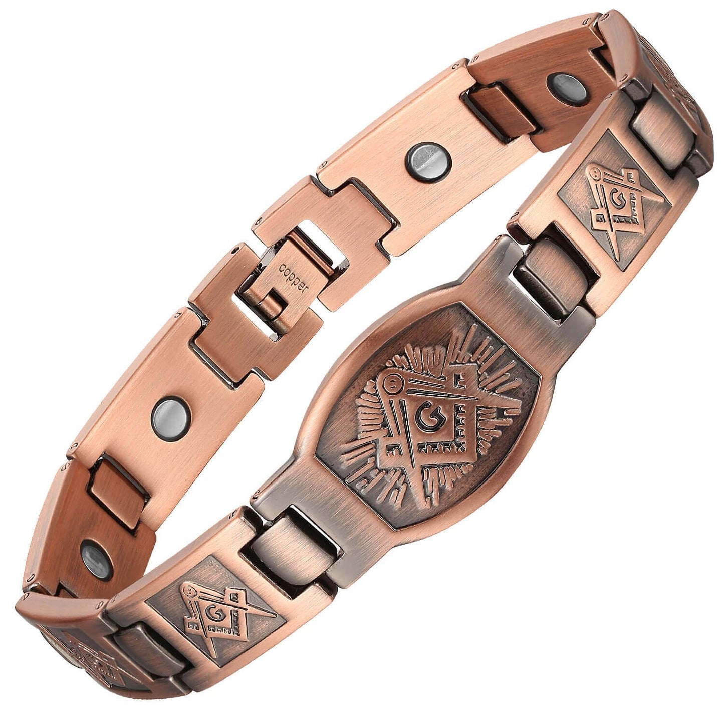 Pure COPPER Magnetic Bracelet Arthritis Pain Therapy Energy - Masonic Theme