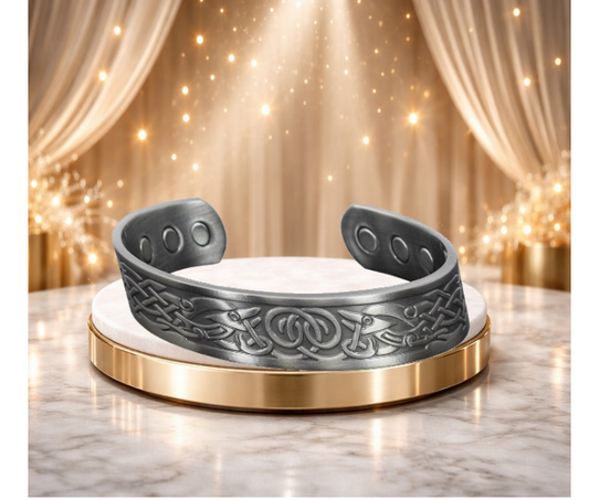 Magnetic Therapy Silver Grey Cuff Bracelet – Celtic Phoenix Design