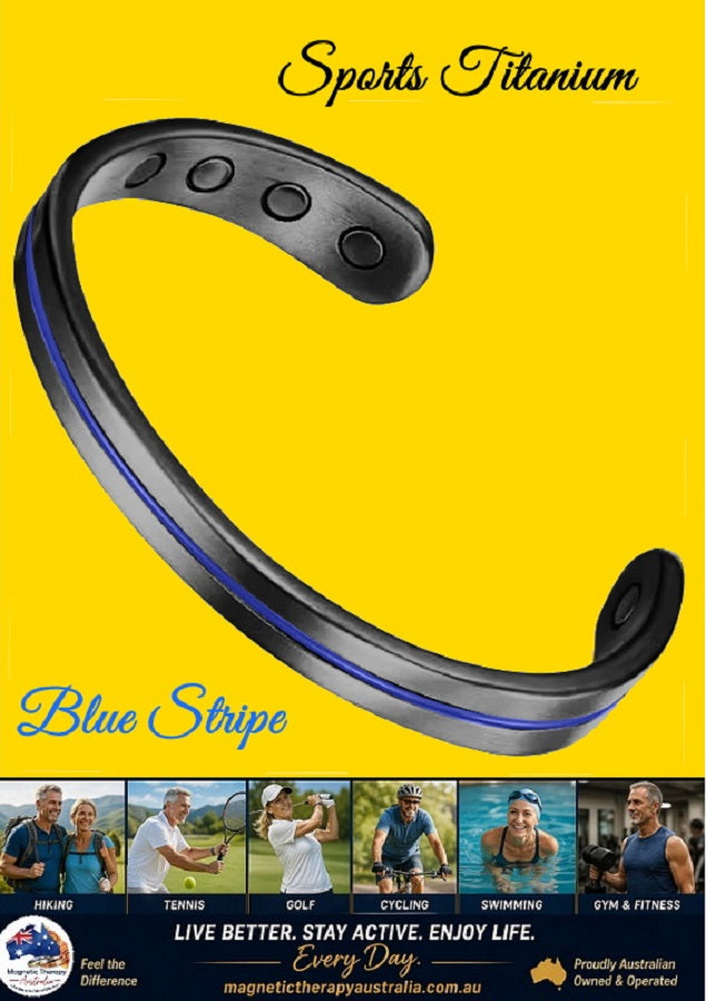 Sports Power Magnetic Therapy Bracelet - Black Blue Strip