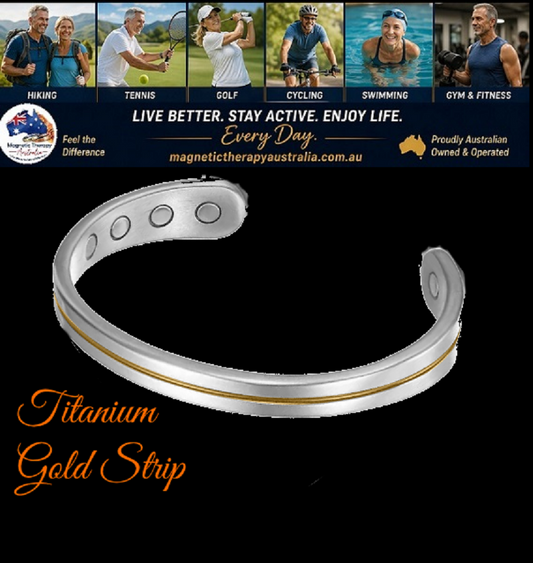 Sports Trades People Magnetic Therapy Bracelet - Titanium Gold Stripe