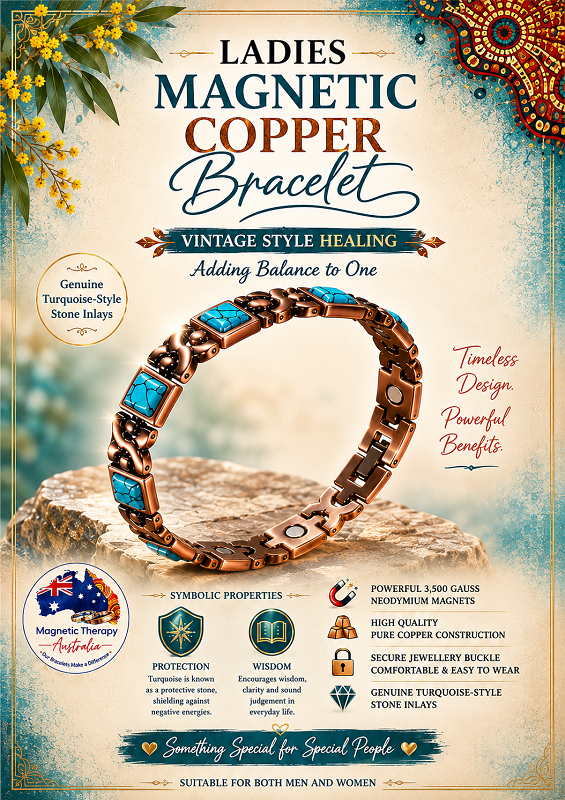 Turquoise Copper Magnetic Bracelet Vintage Healing with Neodymium Magnets Comes with FREE Gift Box