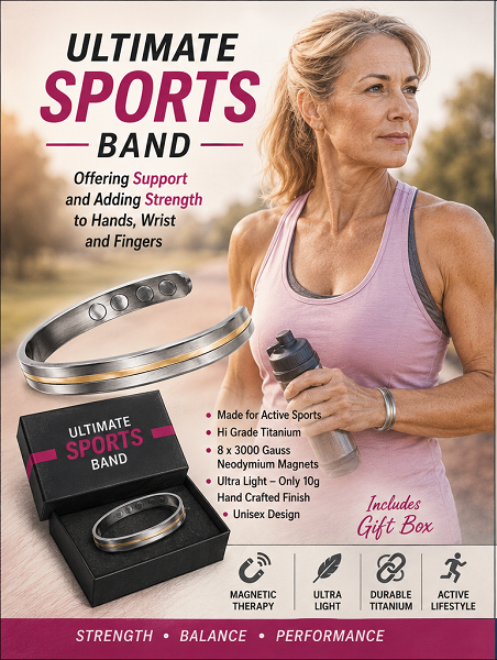 Ultimate Sports Band Magnetic Therapy Bracelet - Titanium Gold Stripe