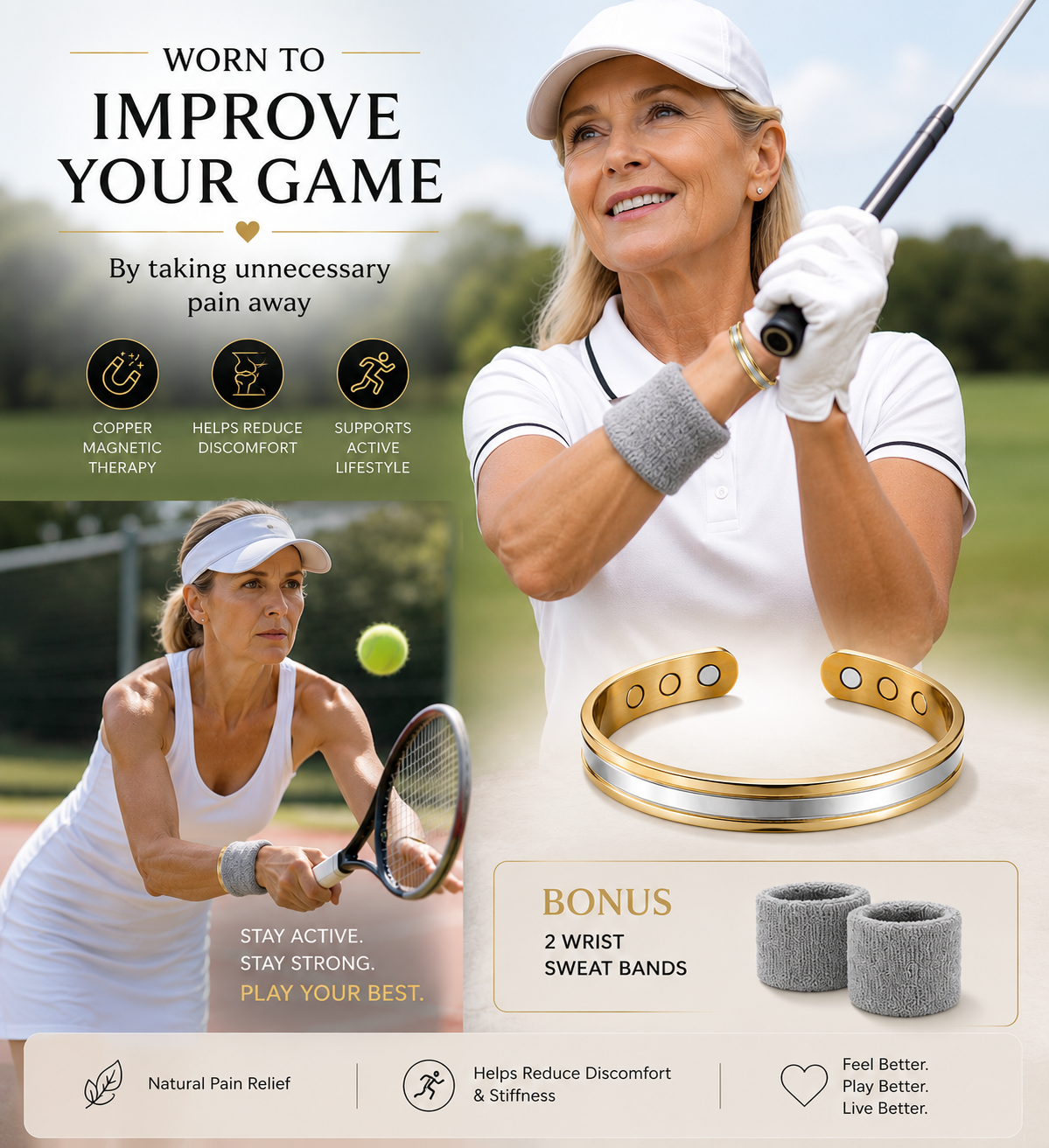 Ladies Sports Magnetic Therapy Copper Bracelet Energy & Balance