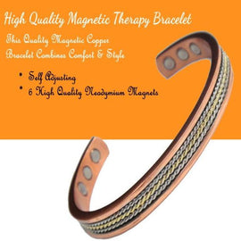 Pure Copper Bracelet Silver Gold twist Inlay - Healing Health- Cuff Adjustable