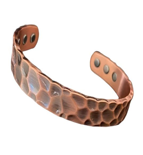 Hammered Pure Copper Magnetic Therapy Cuff Bracelet 6 Magnets Pain relief