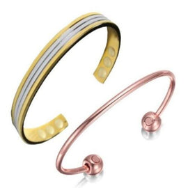 Ladies Copper Magnetic Therapeutic Cuff Bracelets - 1 x Copper Zinc 1 x Copper Gold Plated