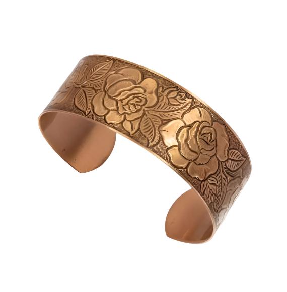 Ladies Copper Cuff Bracelet Rose Design Ladies Antiqued Copper Bracelet